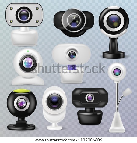 Web camera vector webcam digital technology internet communication device illustration set of business conference connection gadget on transparent background