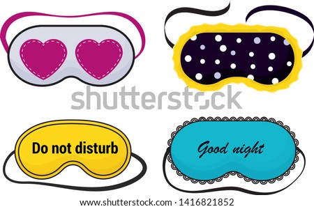 Eye mask vector sleeping night accessory relax resst in traveling illustration set of face sleepy protection cartoon asleep panda cat isolated on white background