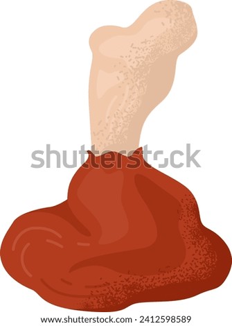 Chicken leg meat on bone with a bite. Cooked drumstick with missing piece, fresh look. Food items and protein sources vector illustration.