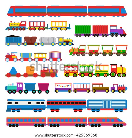 Cartoon toy train with colorful blocks isolated over white and toy train vector set