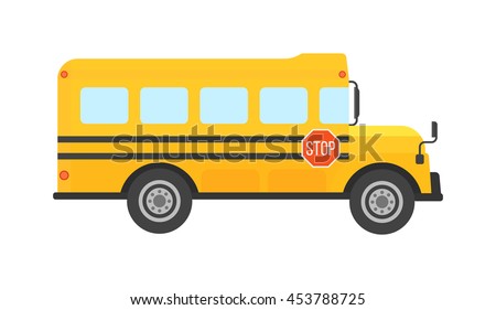 Illustration of school kids riding yellow schoolbus transportation education
