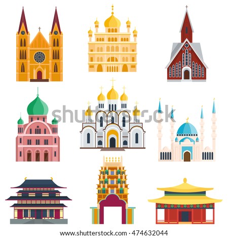 Cathedral and churche infographic temple building landmark tourism vector