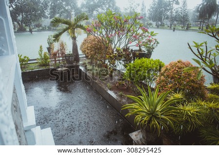 Heavy rain on the lake in Bali