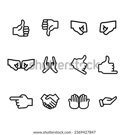 Hand gesture line icons set. Collection of hand gestures. Vector illustration