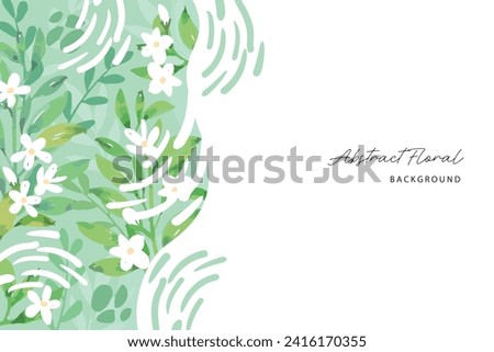 Spring background with jasmine green leaves frame background. Vector jasmine flower banners. Asiatic Jasmine Watercolor illustration. Hand drawn element design. Artistic vector jasmine design element.