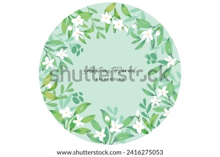 Spring background with jasmine green leaves frame background. Vector jasmine flower banners. Asiatic Jasmine Watercolor illustration. Hand drawn element design. Artistic vector jasmine design element.