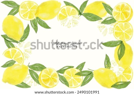 Watercolor Hand Painted Lemons Pattern Background. Spring, Summer Concept Background. Summer card with lemon branch. Design elements with citrus fruits