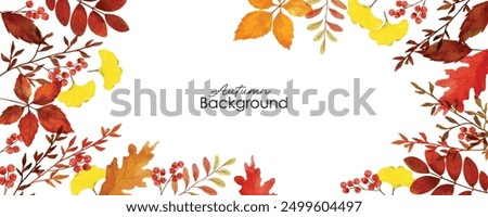 Watercolor vector autumn frame with leaves and branches. Autumn foliage watercolor frame, fall leaves, acorns, berries, spruce branch. Forest design elements illustration