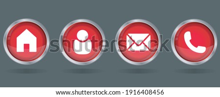 web icon set. home, contact, e-mail, call, massage, mail, phone icons. 3d round red glossy button vector icon for web, mobile app icon.