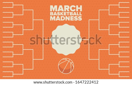 March Basketball Madness. Game Day Party. Professional team championship. Playoff grid, tournament bracket. Regular season and final game. Ball for basketball. Sport poster. Vector illustration