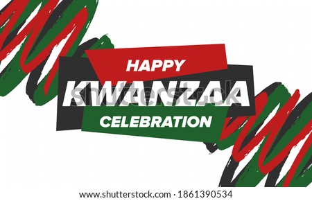 Kwanzaa Happy Celebration. African and African-American culture holiday. Seven days festival, celebrate annual from December 26 to January 1. Black history. Poster, card, banner and background. Vector