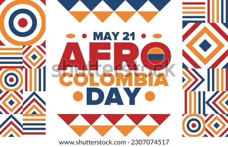 Afro-Colombian Day in Colombia. Celebrate annual in May 21. Freedom day poster. National holiday. Colombian flag. Afro-Colombian culture, history and heritage. Tradition pattern. Vector illustration