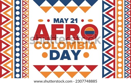 Afro-Colombian Day in Colombia. Celebrate annual in May 21. Freedom day poster. National holiday. Colombian flag. Afro-Colombian culture, history and heritage. Tradition pattern. Vector illustration