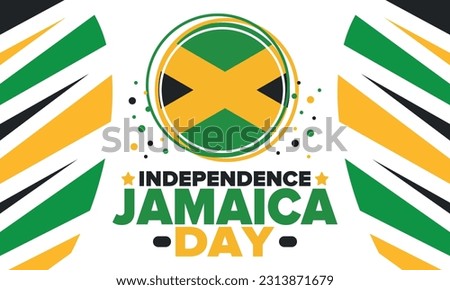 Jamaica Independence Day. Independence of Jamaica. Holiday, celebrated annual in August 6. Jamaica flag. Patriotic element. Poster, greeting card, banner and background. Vector illustration