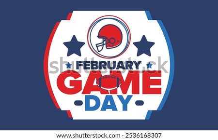 Game Day. American football playoff. Football Party in United States. Final game of regular season. Professional team championship. Ball for american football. Sport poster design. Vector illustration