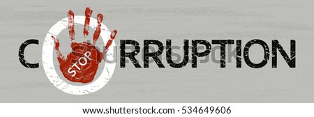 Stop corruption. Vector flat illustration. Stamp with text stop corruption inside.