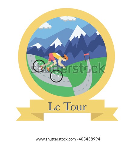 Cycle racing flat badge with beautiful landscape. Le Tour de France. 