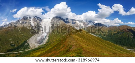 Beautiful mountain view of the snow-capped peaks. Georgia. Svaneti