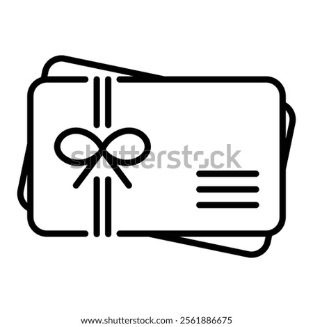 Cards with ribbons, representing vouchers and gift cards, symbolizing rewards, promotions, and special offers round line vector icon with editable stroke