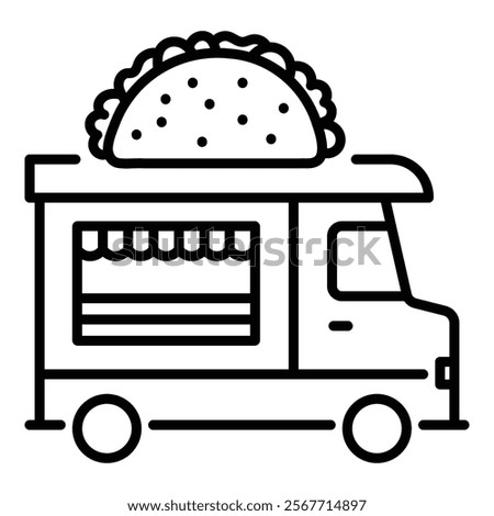 A taco food truck round line vector icon with editable stroke 