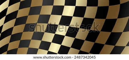 Checkered racing finish line flag. Black and gold checkered background. Fluttering flag. Premium luxury background for cards, invitation, poster, flyer, wedding card, luxe invite, prestigious voucher.