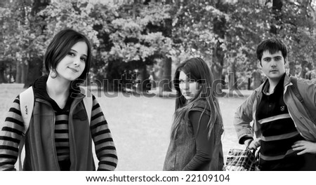 Three persons on photo, made in Uman National Park, Ukraine