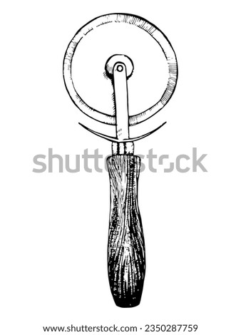 Hand-drawn illustration of Pizza Cutter. Kitchen Tools. Vector. Ink drawing. 