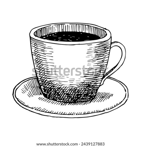 Cup of black coffee, hand drawn sketch, vector illustration 