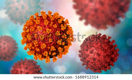 SARS-CoV-2 coronavirus, the virus which causes COVID-19, scientifically accurate 3D illustration showing surface spikes of the virus Stok fotoğraf © 