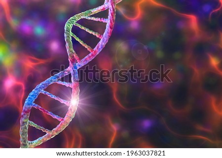 Genetic mutation, conceptual 3D illustration. Double stranded DNA molecule with mutation in a gene. Concept for genetic disorder. Destroyed human genome. DNA destruction and gene mutation