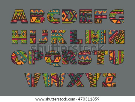 Vector Set Of Ornate Capital Letters With Abstract Ethnic African ...