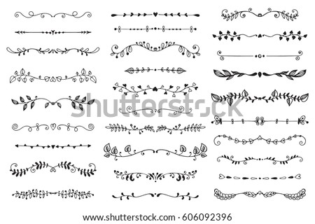 Vector collection of hand drawn borders in sketch style. Floral and abstract dividers for your design.