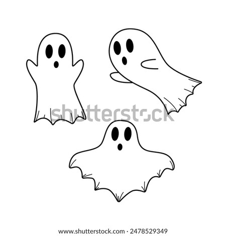 Cartoon haunted Halloween set. Vector illustration of cute ghost characters.