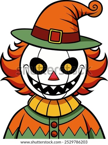 Nightmare clown with unnaturally wide grin - vector image for creepy illustrations.
Great choice for creating stickers, stickers and design elements in horror theme.