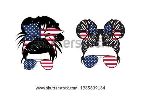 4th of July Messy Bun Girl American  , United States of America (USA) Flag Messy Bun - US independence day Vector and Clip Art Photo stock © 