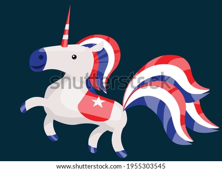 Patriotic unicorn July 4 th illustration fantacy animal vector