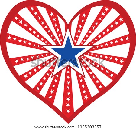 July 4 th American flag heart vector isolated on white background