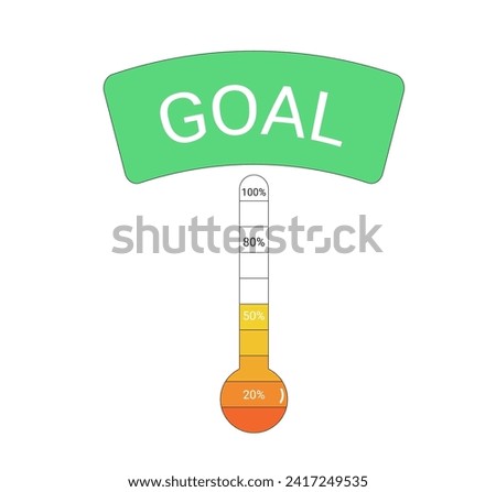 Vector goal thermometer. Fundraising money tracker. Indicator of progress for donation event.