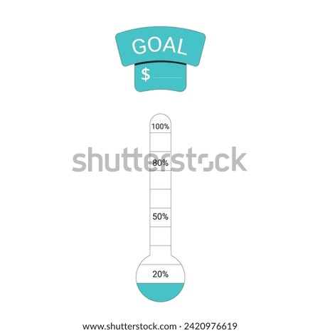 Money goal thermometer isolated on white background. Fundraising money tracker. Indicator of progress for donation event. Vector illustration.