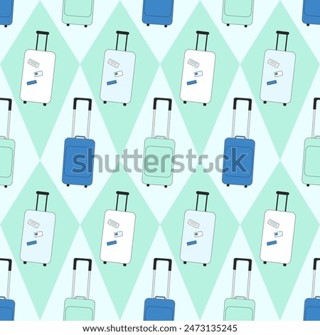 Travel seamless pattern. Luggage endless repeatable background. Vector outline illustration.