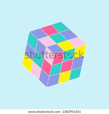 Colorful Rubik's cube icon on blue background. Vector illustration