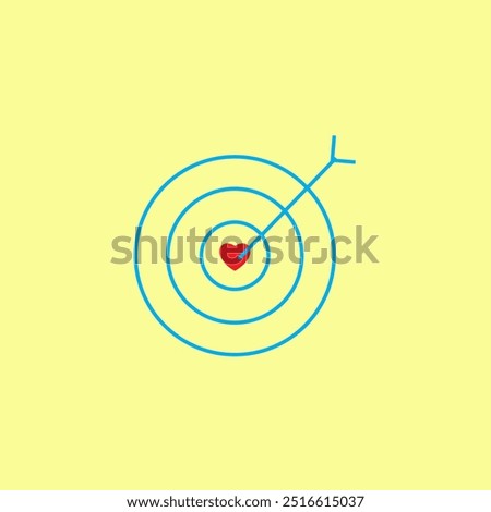 Love dart vector illustration. Arrow hit the love target board. Romance concept