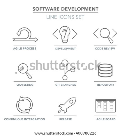 Software Development outline web icon set for agile and GIT IT teams