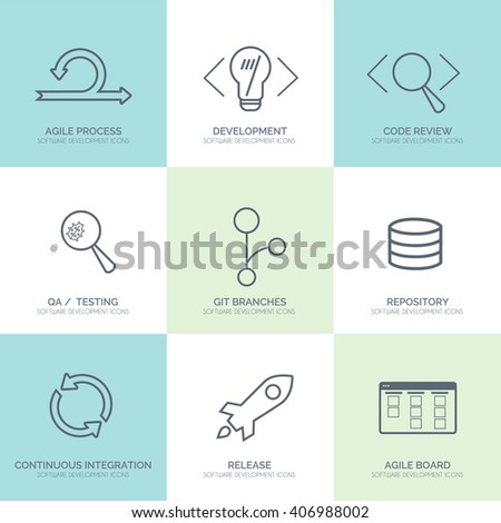 Software Development outline web icon set for agile and GIT IT teams.