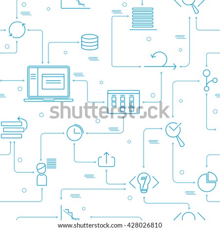 Web seamless pattern and background with light blue scrum agile outline icons 