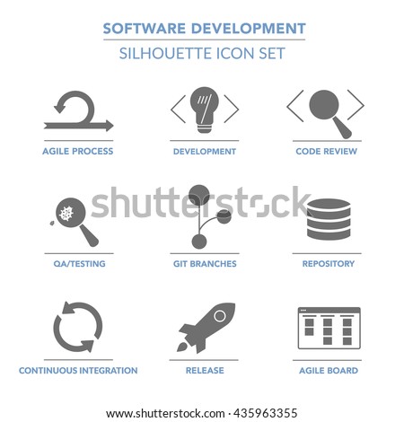 Software Development  solid (silhouette) web icon set for agile and GIT IT teams