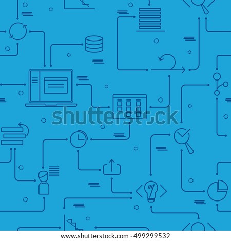 Web seamless pattern and background with dark blue scrum agile IT outline icons for print flayers, web banners, web templates, brochure, leaflet