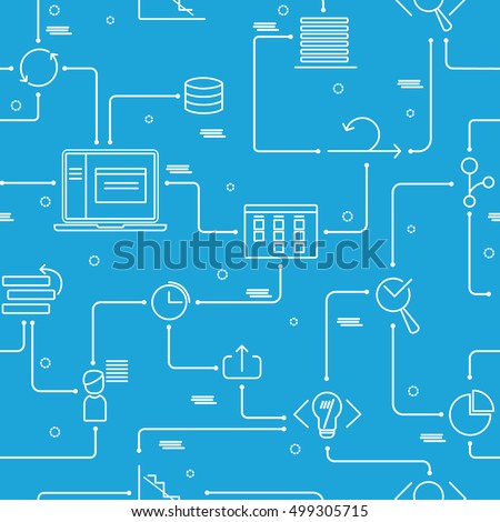 Web seamless pattern and background with white scrum agile IT outline icons for print flayers, web banners, web templates, brochure, leaflet