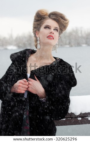 Winter Girl in Luxury Fur Coat beautiful, black, coat, fashion
