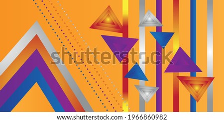 Amazing abstract modern psychedelic triangle art. futuristic weird hipster graphic. colorful purple blue grey yellow background with stripes. Pattern design, bright poster, banner orange background